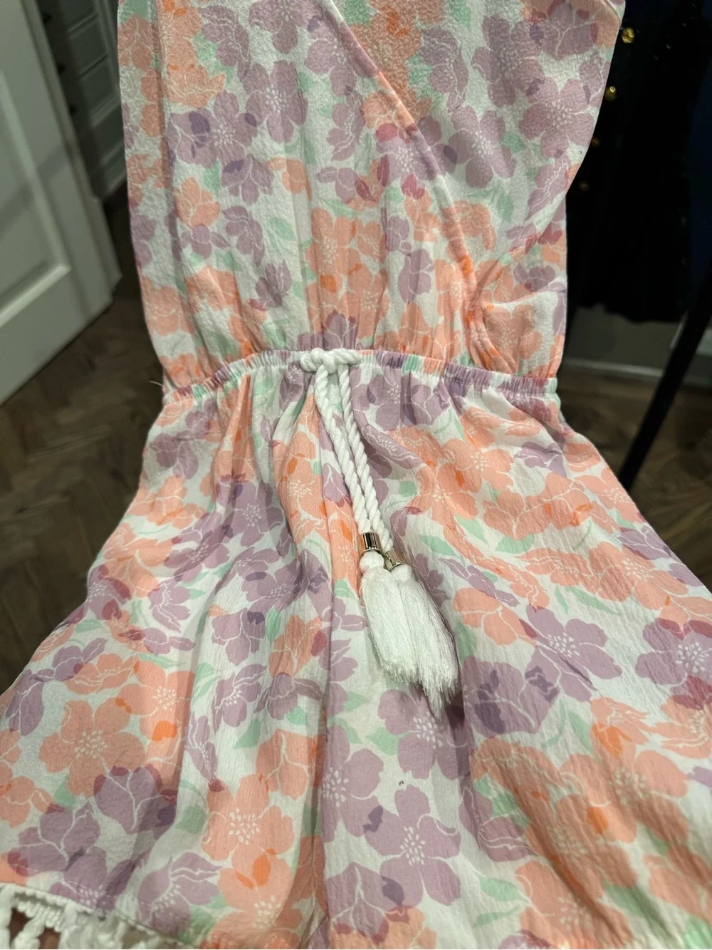 Girls’Floral Spaghetti Strap Romper in Peach, Lavender & Mint